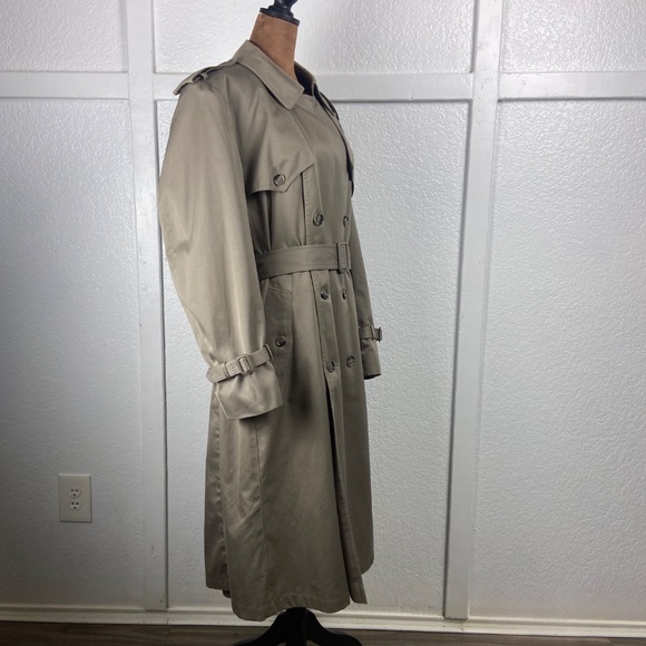 London Towne Vintage Trench Coat 40R — Removable Faux Fur Lining Classic Khaki - Picture 4 of 12